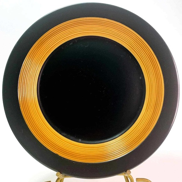 Pfaltzgraff Concentric Black 11" Earthenware Dinner Plate Brown Wood Tone Rings - Picture 1 of 10